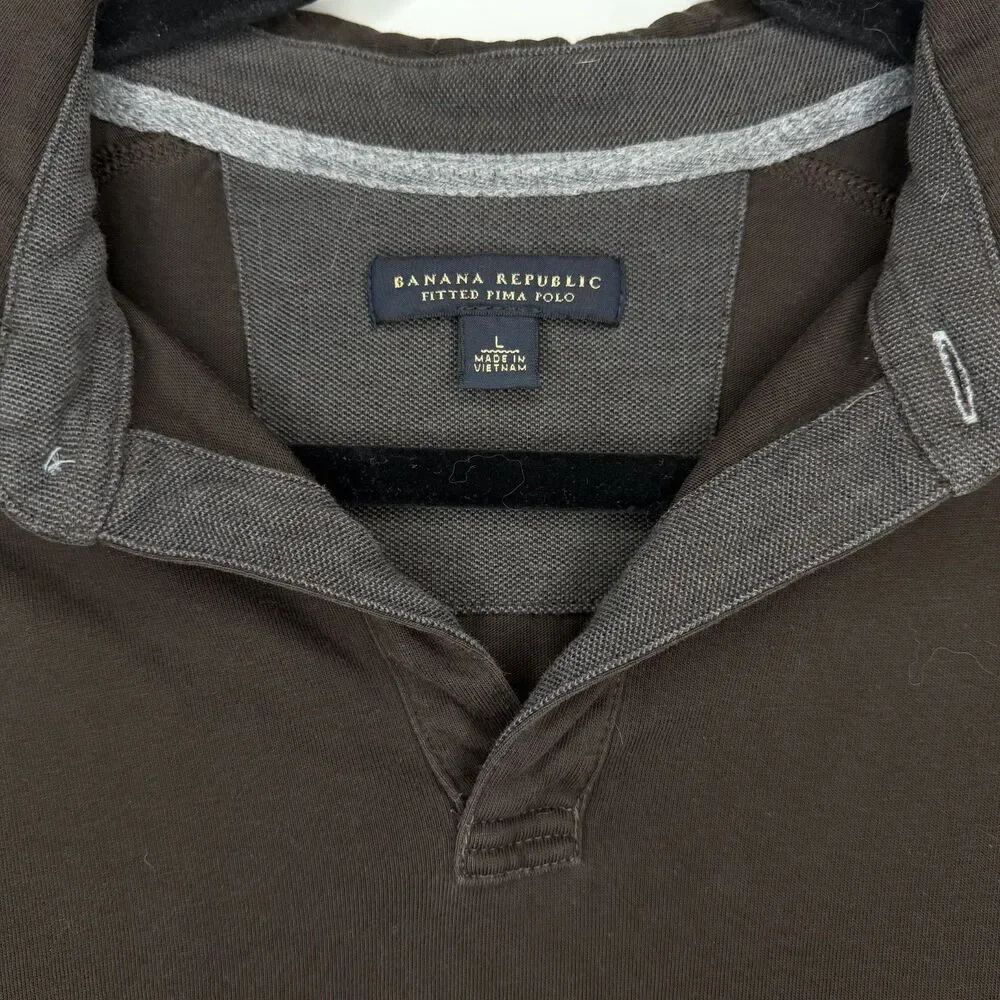 Banana Republic Men's Large Brown Fitted Pima Cotton Polo Short Sleeve Shirt